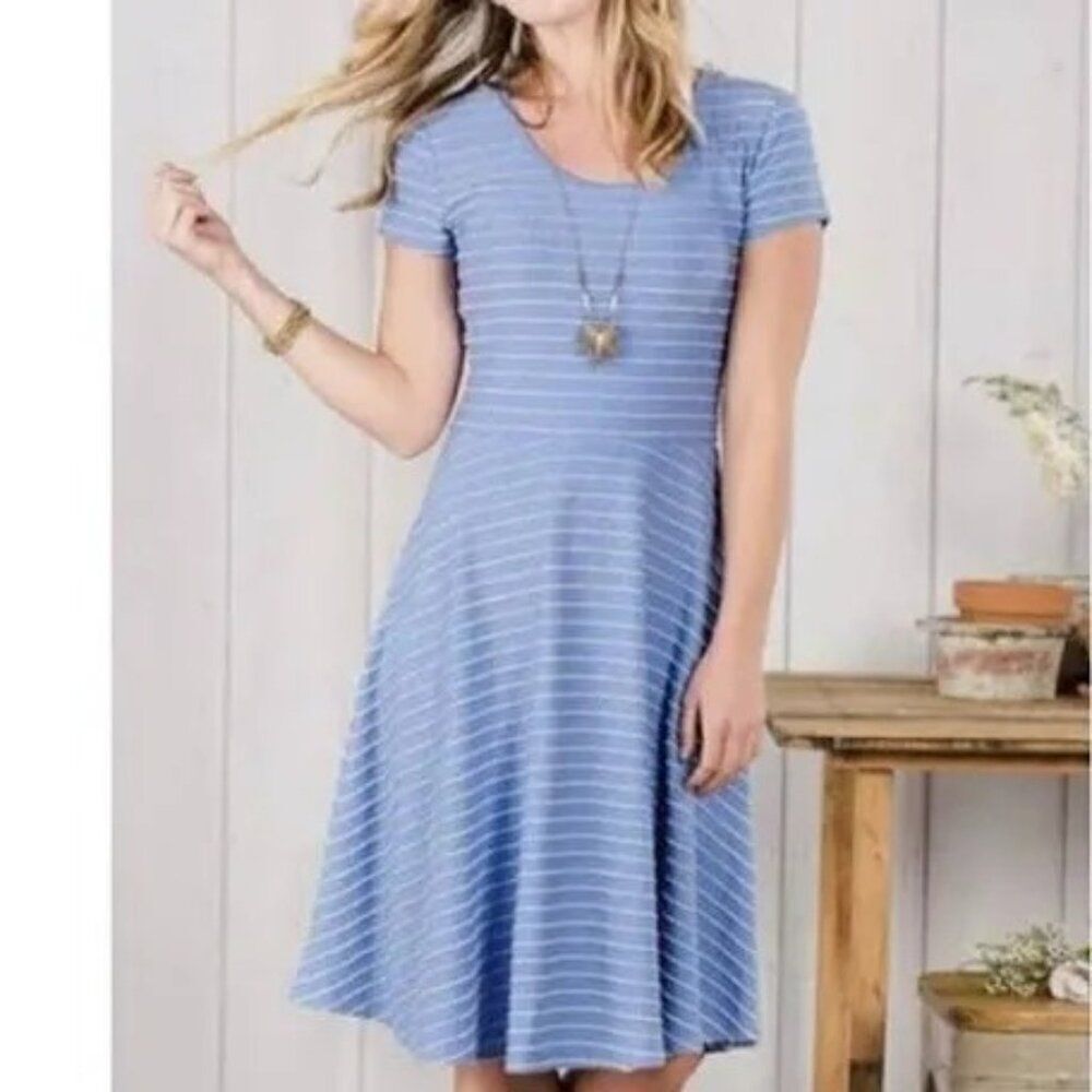 Matilda Jane Periwinkle Adventure Begins Exploration Fit N Flare Dress Sz Large